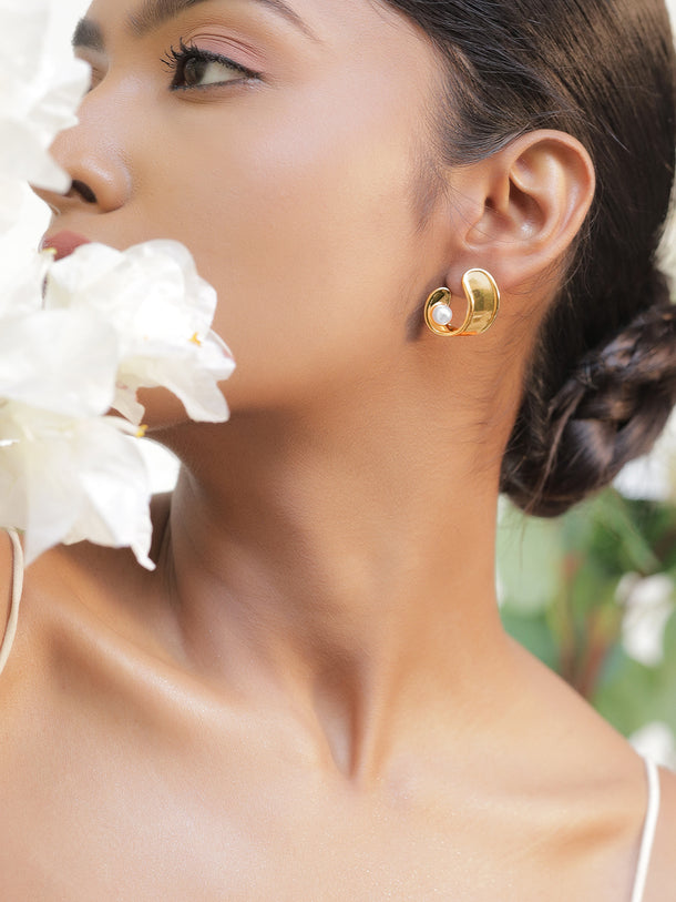 Golden Curvs of Grace with Pearl Studs