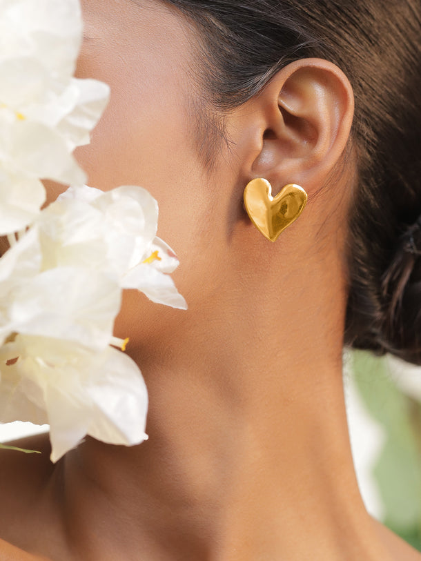Gold Toned Heart Stud Earrings