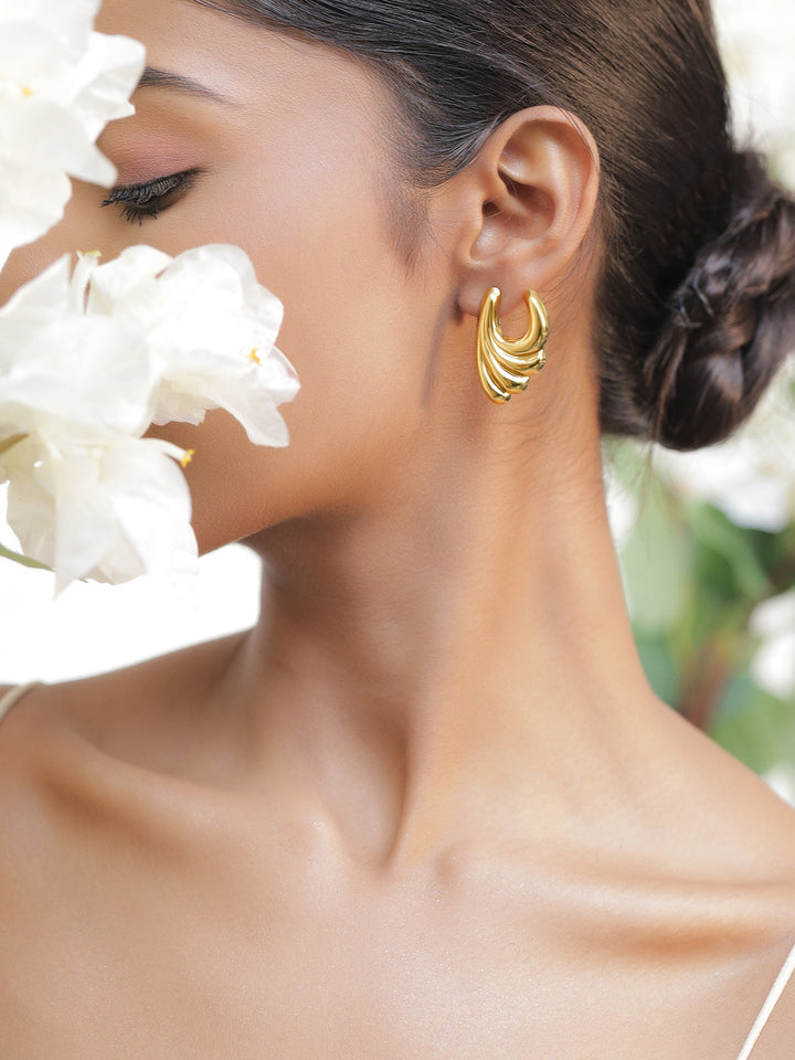 Gold Toned Swirl Pattern Stud Earrings