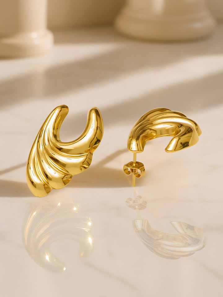 Gold Toned Swirl Pattern Stud Earrings