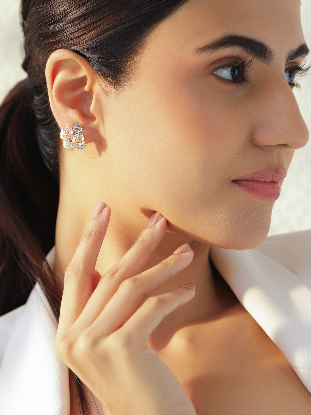 Geometric Square Crystal Studs