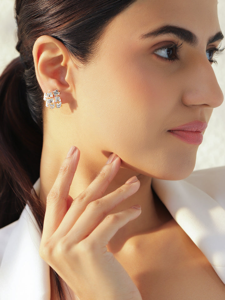 Geometric Square Crystal Studs