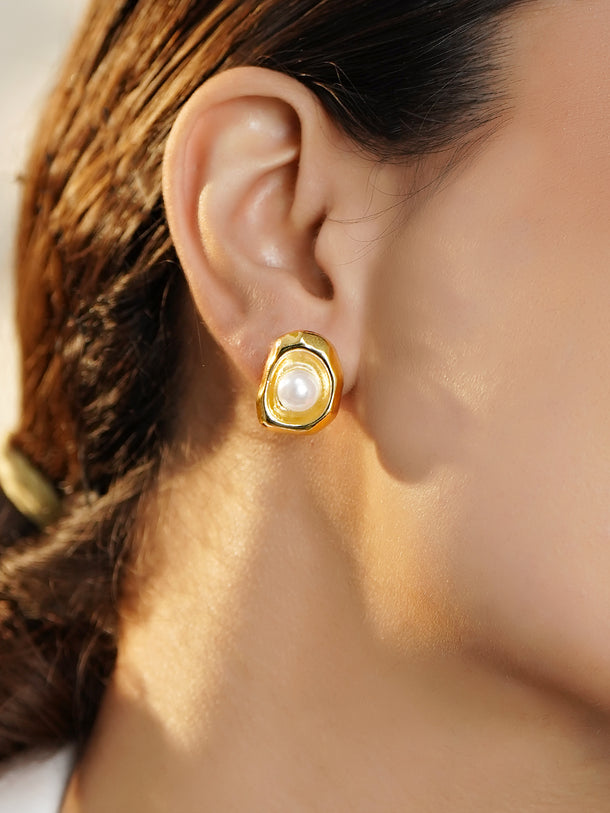 Gold Toned Pearl Stud Earrings