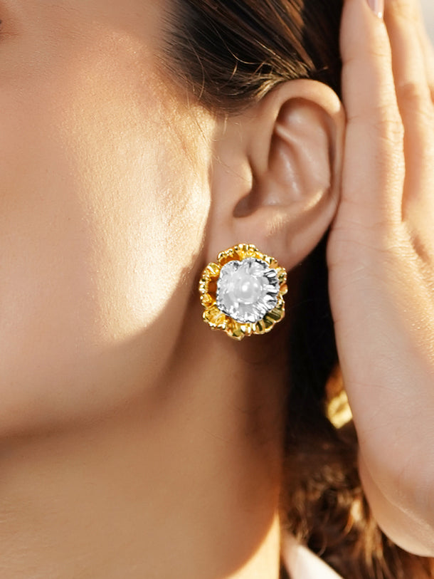 White & Gold Pearl Stud Earrings