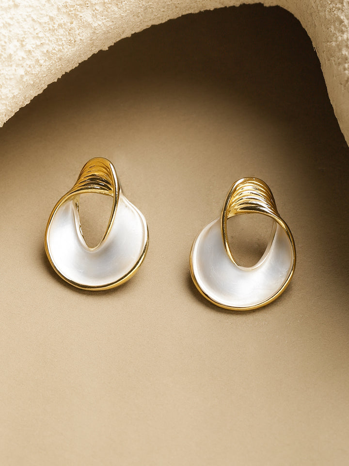 Rubans Voguish 18K Gold-Plated Stainless Steel Waterproof White Enamel Swirl Stud Earrings