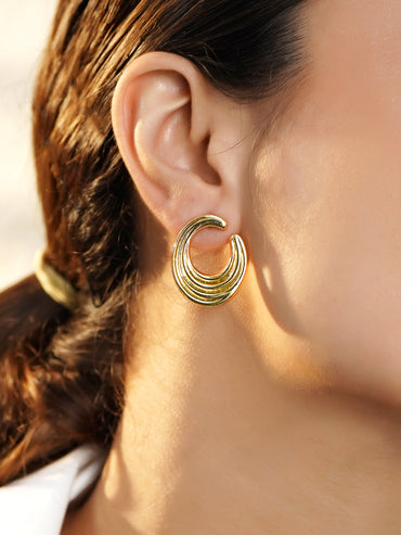 Bold Lunar Swirl Stud Gold Earrings