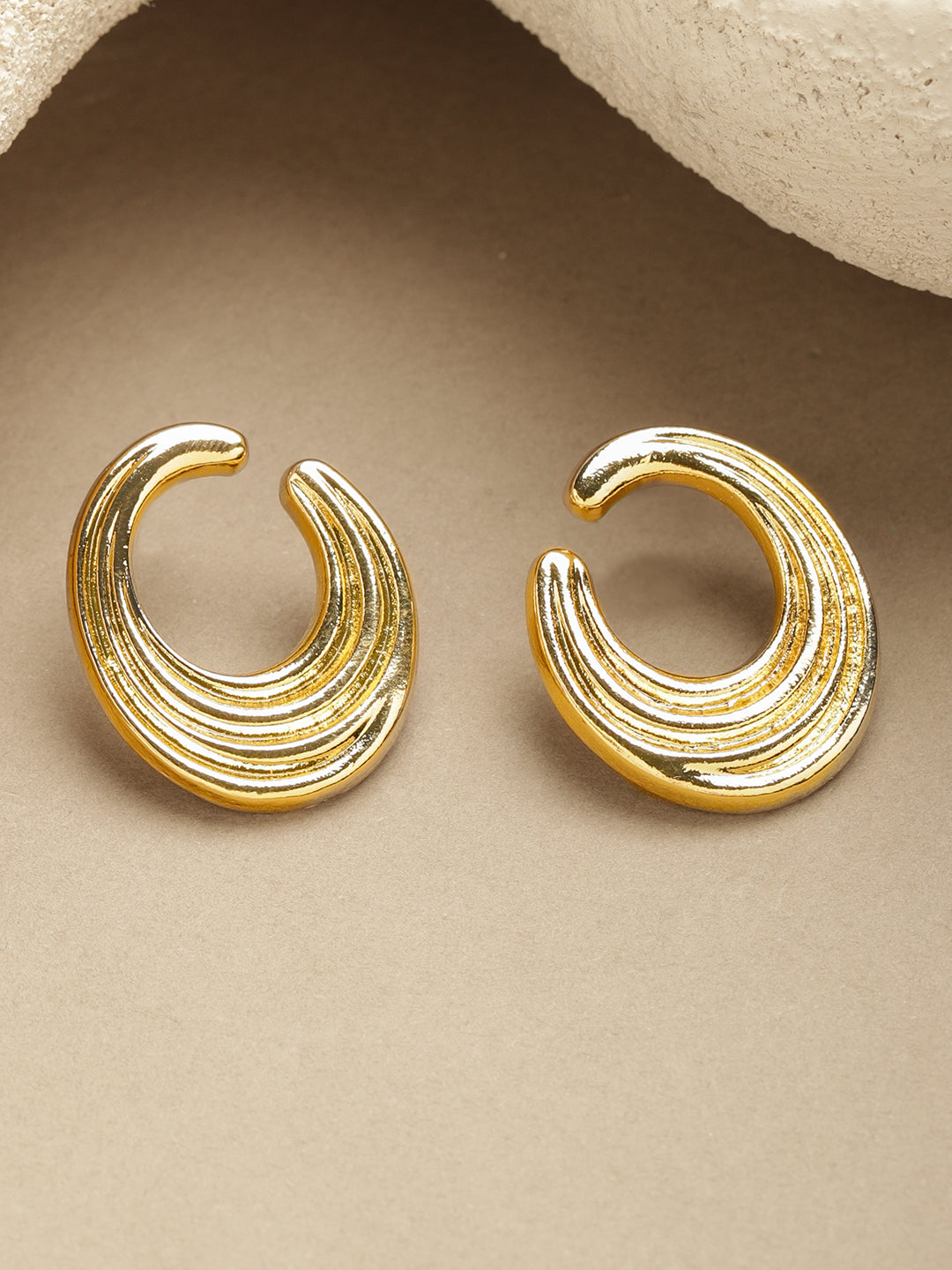 Bold Lunar Swirl Stud Gold Earrings