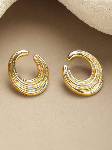 Bold Lunar Swirl Stud Gold Earrings