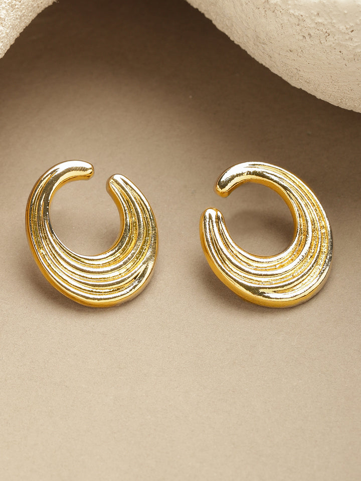 Bold Lunar Swirl Stud Gold Earrings
