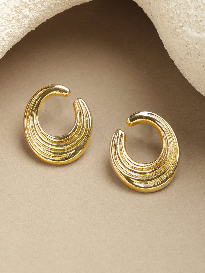 Bold Lunar Swirl Stud Gold Earrings