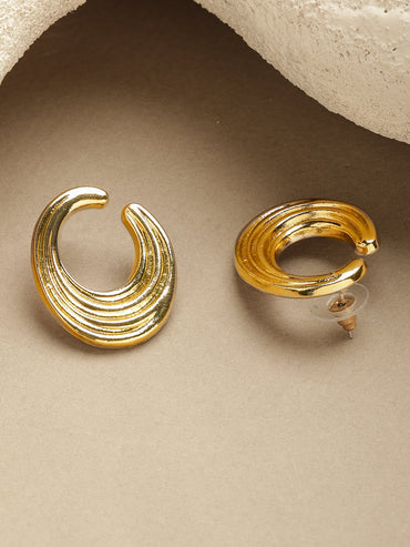 Bold Lunar Swirl Stud Gold Earrings