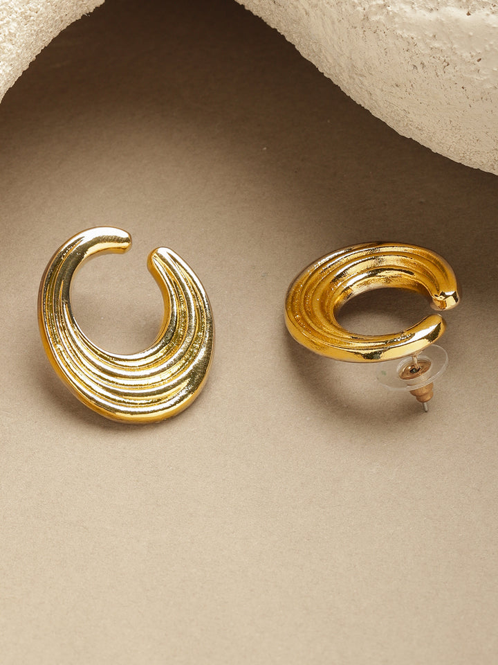 Bold Lunar Swirl Stud Gold Earrings