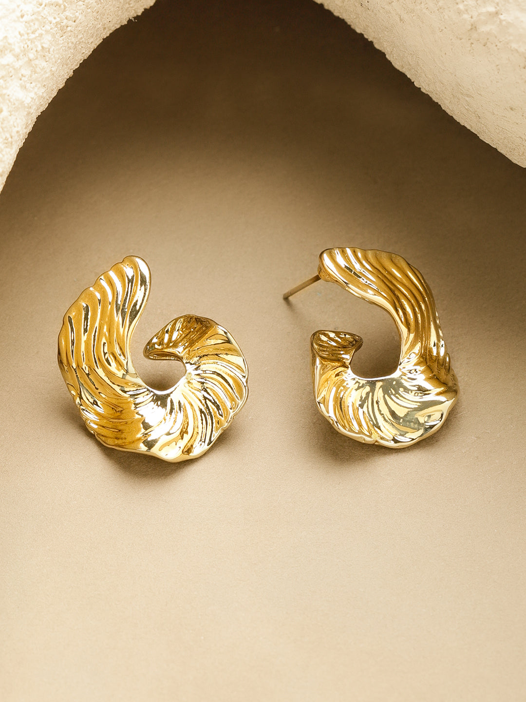 Rubans Voguish 18K Gold-Plated Stainless Steel Waterproof Sculpted Stud Earrings