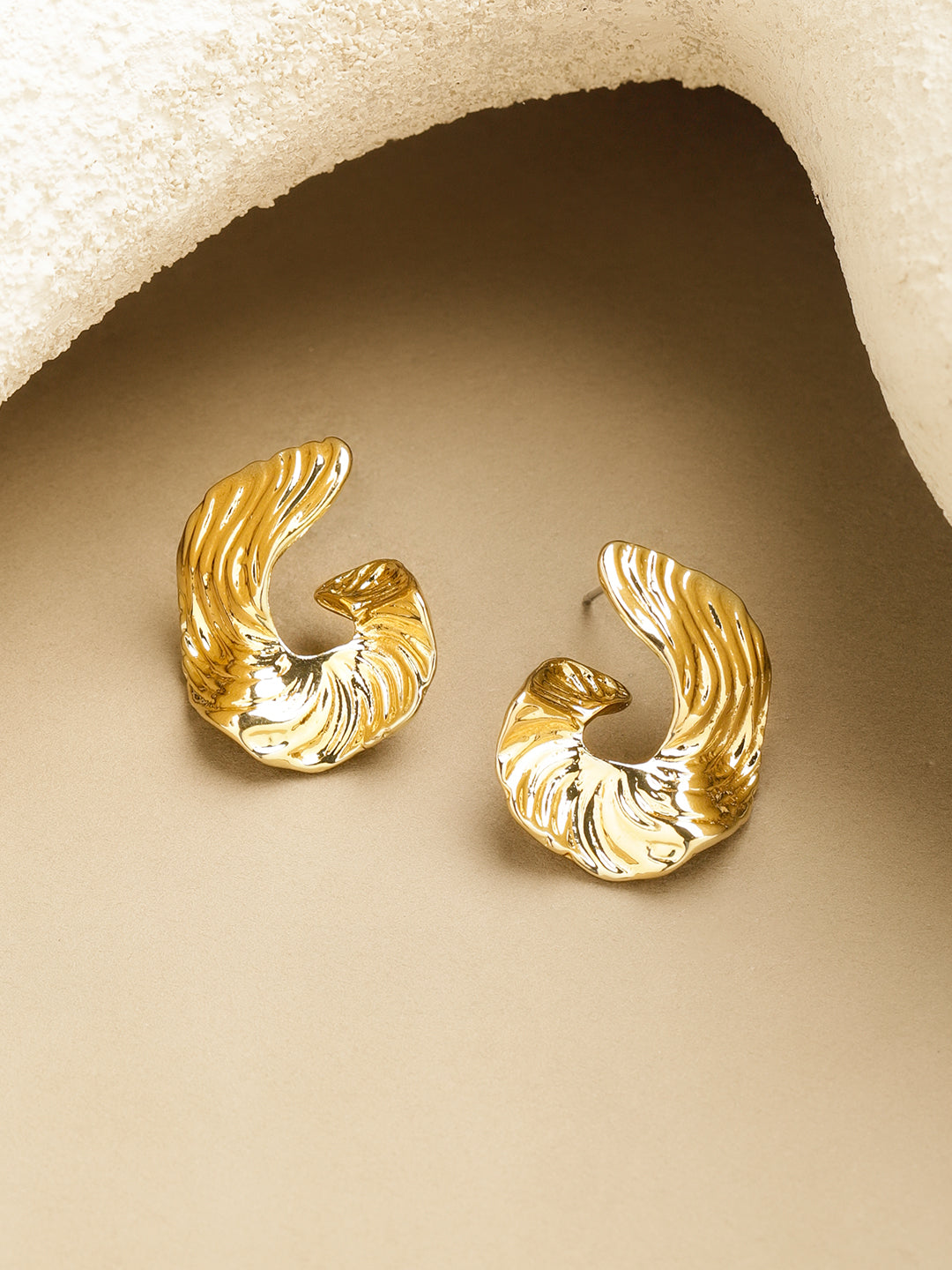 Rubans Voguish 18K Gold-Plated Stainless Steel Waterproof Sculpted Stud Earrings