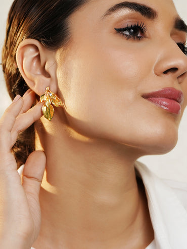 Golden Leaf Whisper Stud Earrings