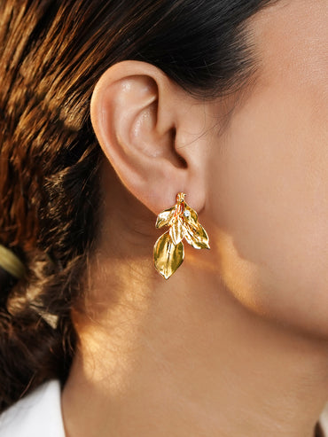 Golden Leaf Whisper Stud Earrings