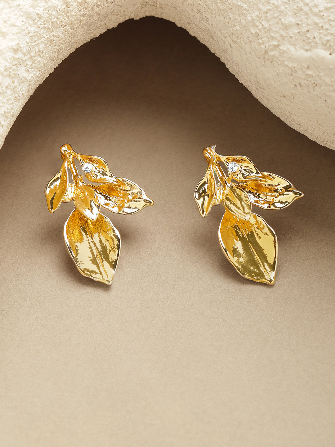 Golden Leaf Whisper Stud Earrings