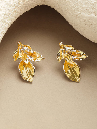 Golden Leaf Whisper Stud Earrings