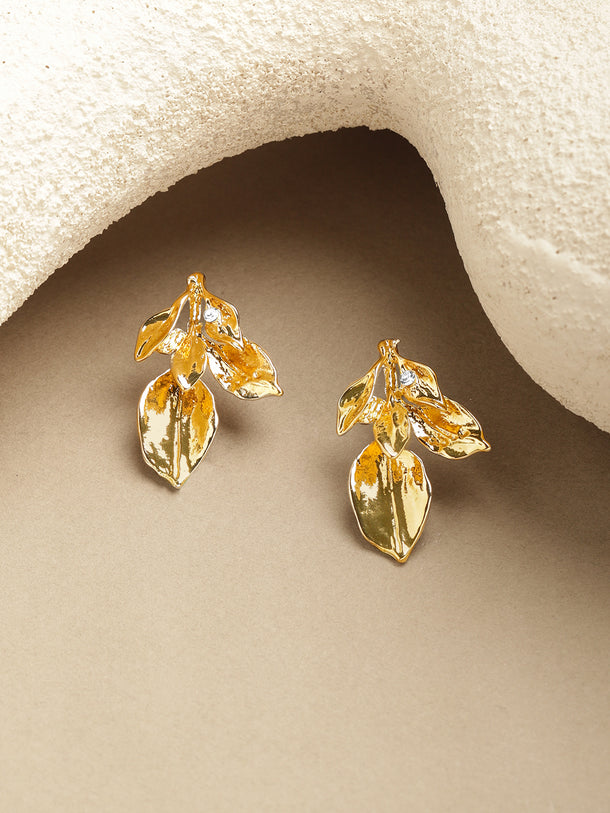 Golden Leaf Whisper Stud Earrings
