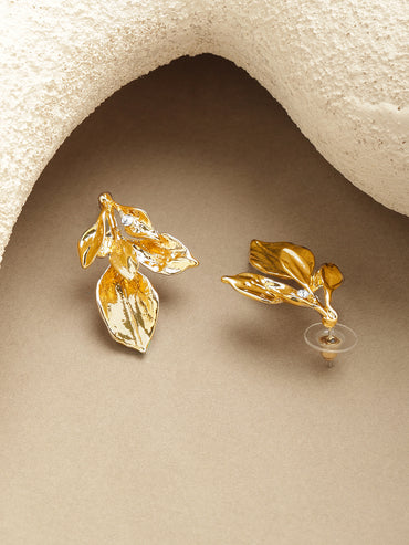 Golden Leaf Whisper Stud Earrings