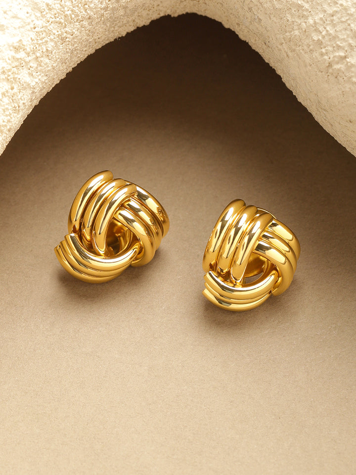 Rubans 18K Gold-Plated Classic Knot Stud Earrings with Glossy Finish