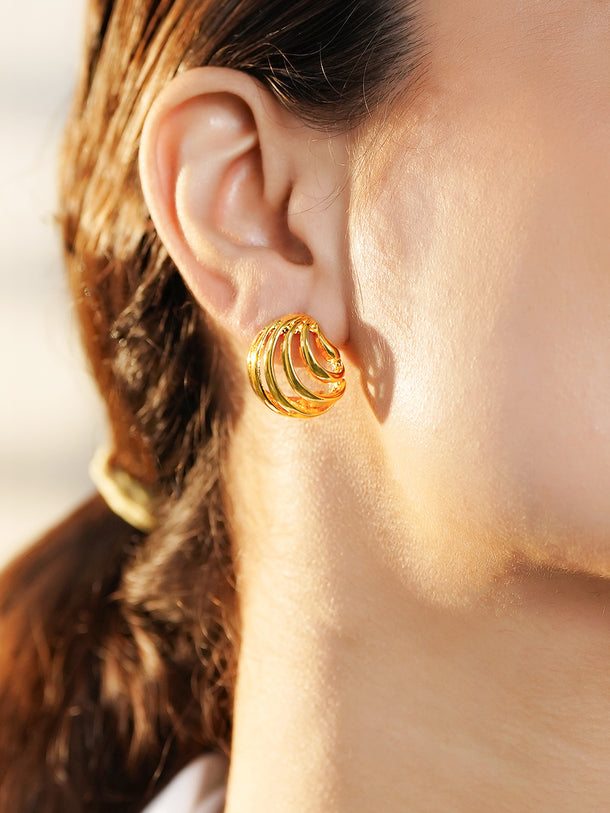 Modern Gold Cage Stud Earrings