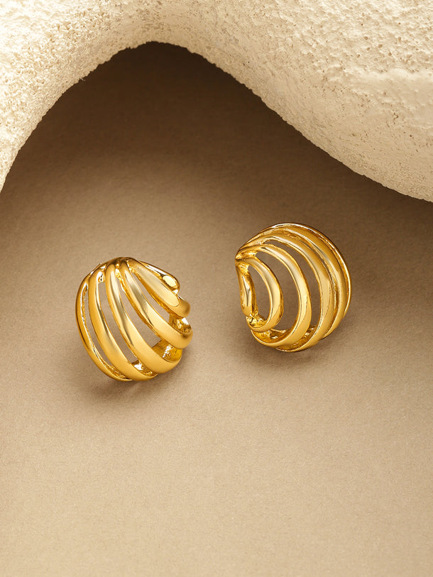Modern Gold Cage Stud Earrings