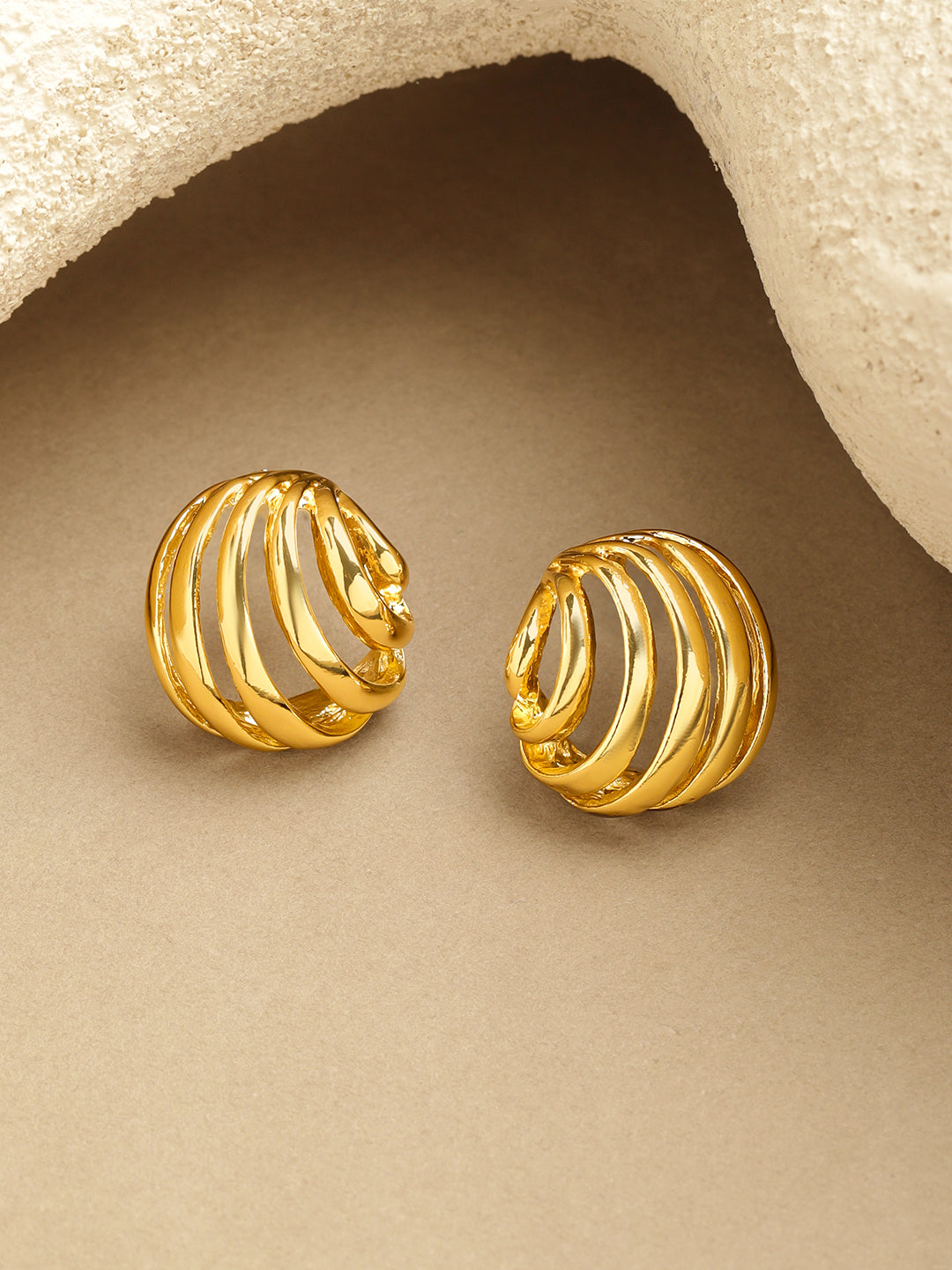 Rubans Voguish 18K Gold-Plated Brass Multi-Ring Sculptural Dome Stud Earrings