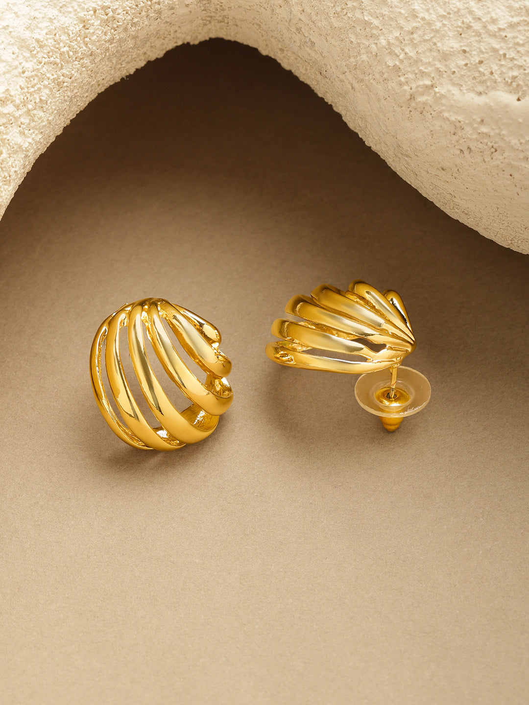 Rubans Voguish 18K Gold-Plated Brass Multi-Ring Sculptural Dome Stud Earrings