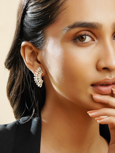 Rubans Voguish 18K Gold-Plated Crystal Cubic Zirconia Crescent Stud Earrings