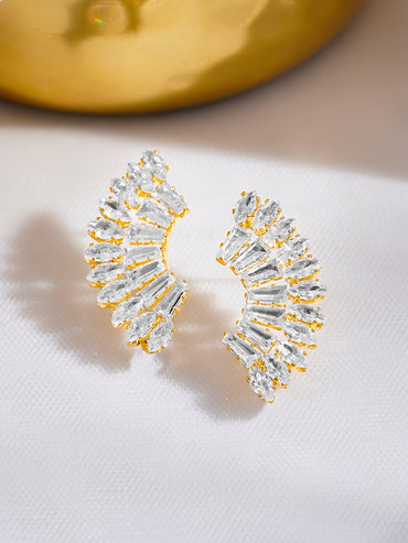 Rubans Voguish 18K Gold-Plated Crystal Cubic Zirconia Crescent Stud Earrings