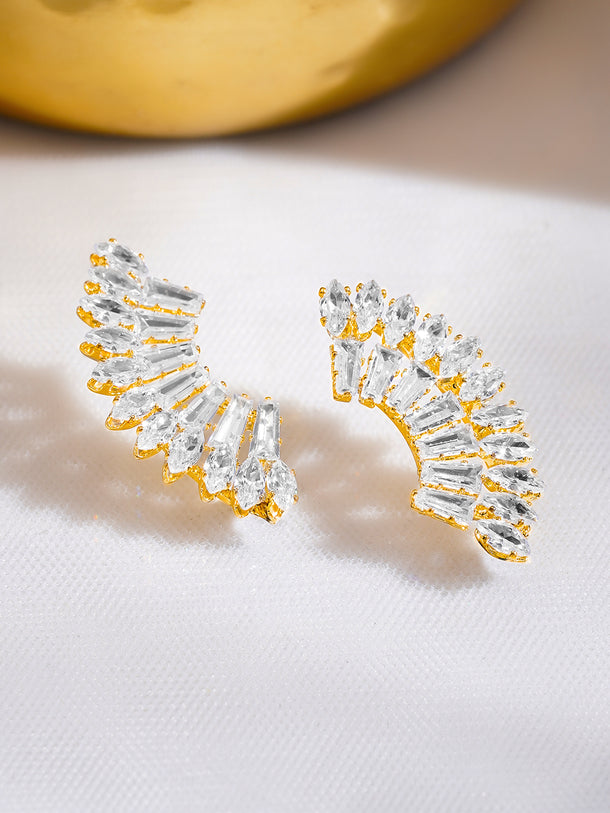 Rubans Voguish 18K Gold-Plated Crystal Cubic Zirconia Crescent Stud Earrings