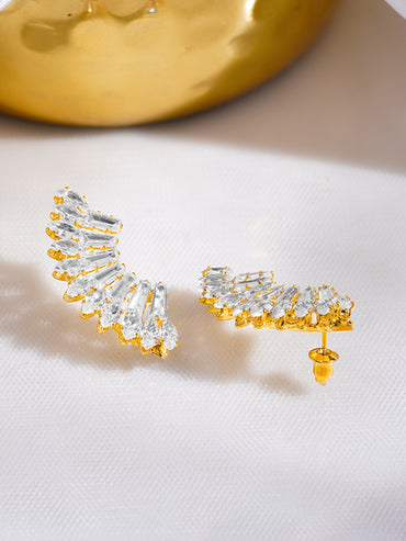 Rubans Voguish 18K Gold-Plated Crystal Cubic Zirconia Crescent Stud Earrings