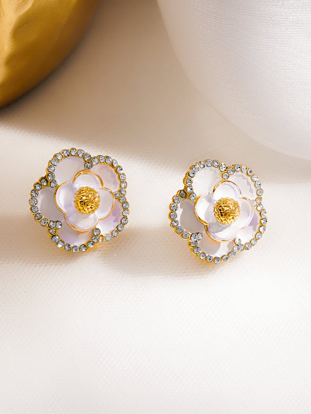 Rubans Voguish 18K Gold-Plated Enamel Floral Design Crystal Stud Earrings