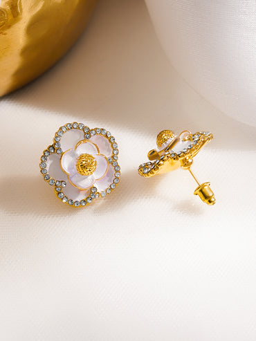 Rubans Voguish 18K Gold-Plated Enamel Floral Design Crystal Stud Earrings