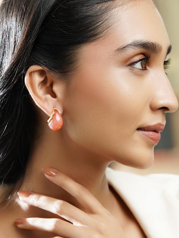 Rubans Voguish 18K Gold-Plated Peach Resin Swirl Design Stud Earrings