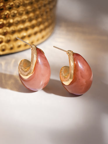 Rubans Voguish 18K Gold-Plated Peach Resin Swirl Design Stud Earrings