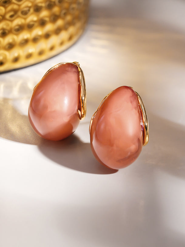 Rubans Voguish 18K Gold-Plated Peach Resin Swirl Design Stud Earrings