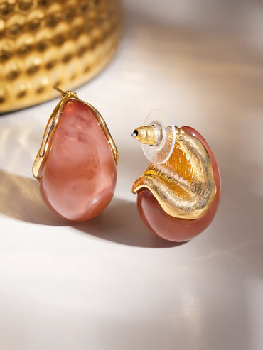 Rubans Voguish 18K Gold-Plated Peach Resin Swirl Design Stud Earrings