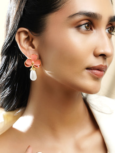 Pink Floral Pearl Drop Earrings