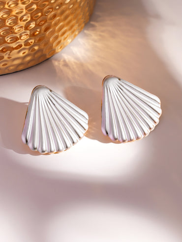 Shell Motif White Stud Earrings