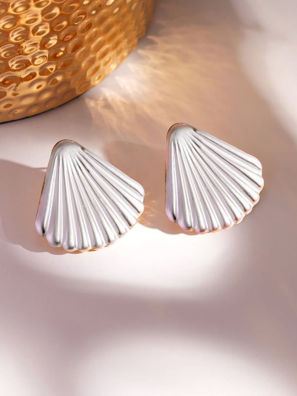 Shell Motif White Stud Earrings