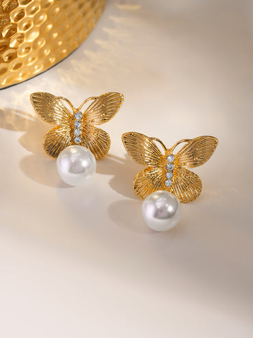 Butterfly Motif Pearl Drop Earrings
