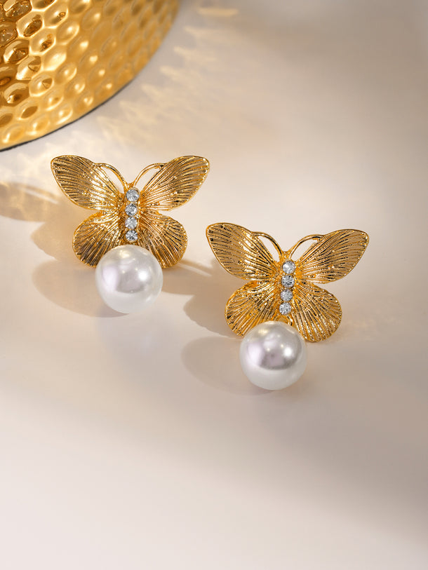 Butterfly Motif Pearl Drop Earrings