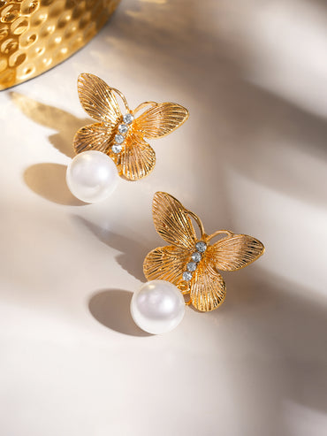 Butterfly Motif Pearl Drop Earrings