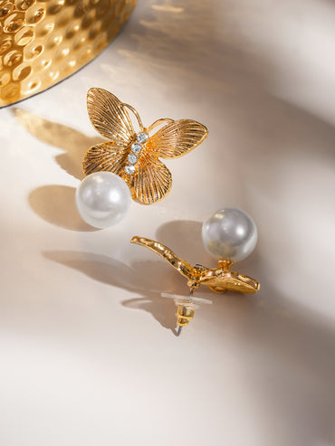 Butterfly Motif Pearl Drop Earrings