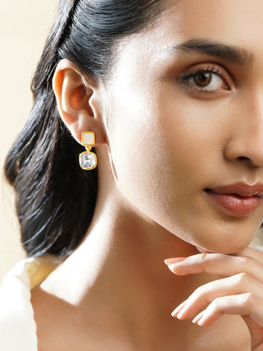 Rubans Voguish 18K Gold-Plated White Stone & Mother-of-Pearl Drop Earrings