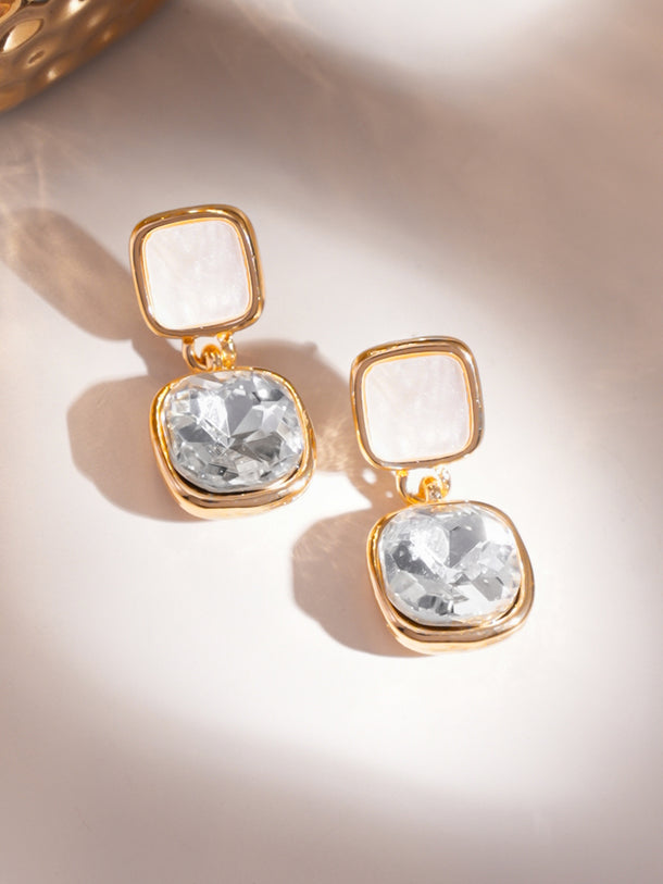 Rubans Voguish 18K Gold-Plated White Stone & Mother-of-Pearl Drop Earrings