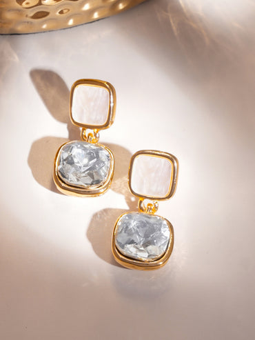 Rubans Voguish 18K Gold-Plated White Stone & Mother-of-Pearl Drop Earrings