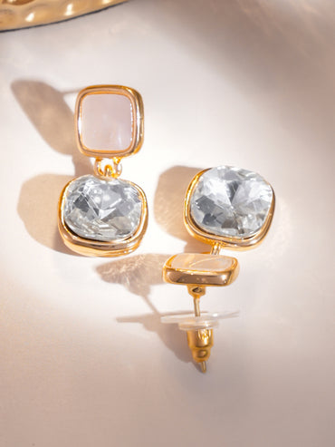 Rubans Voguish 18K Gold-Plated White Stone & Mother-of-Pearl Drop Earrings